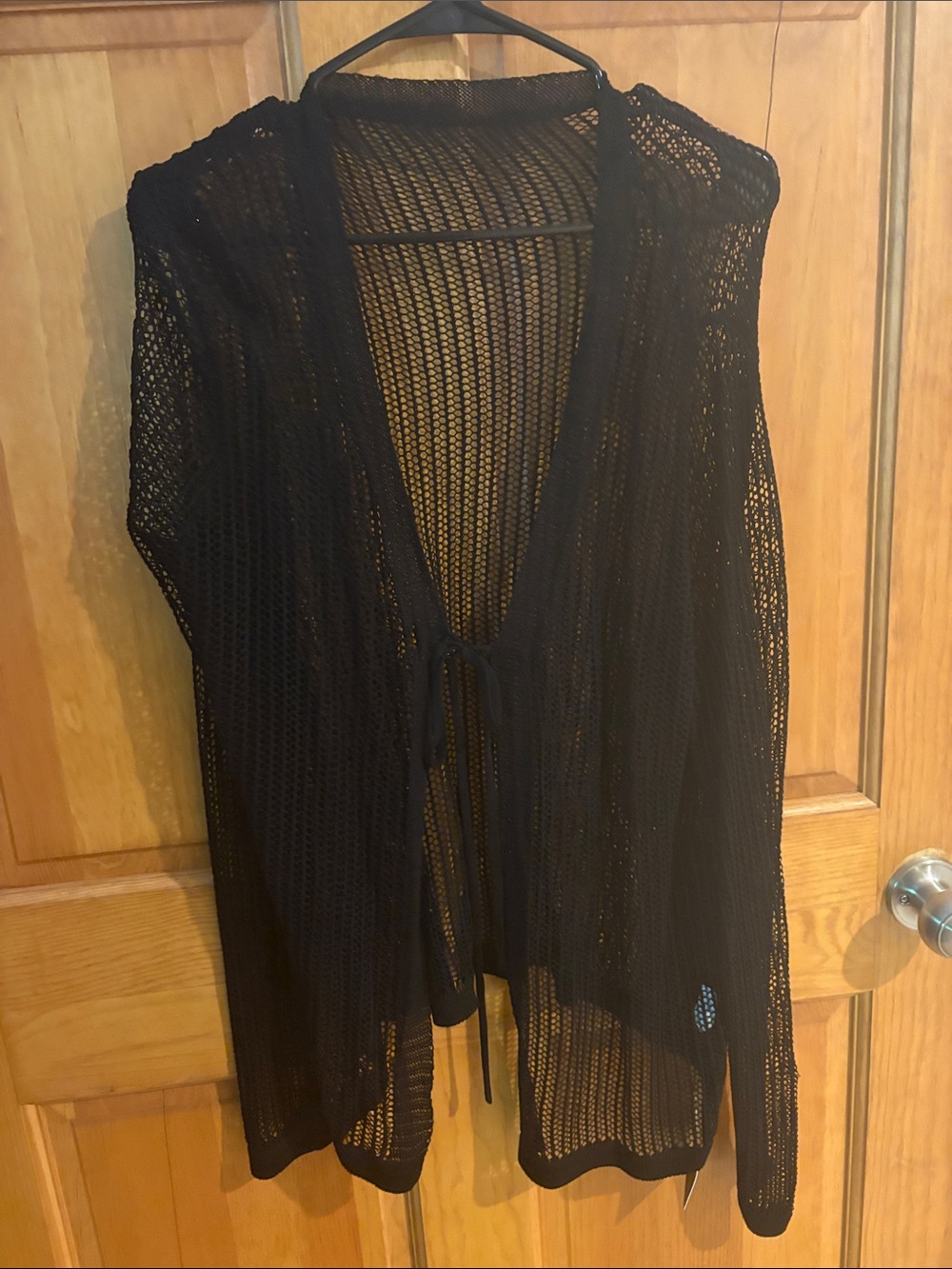 Black Open Knit Tie-Front Cover-Up top